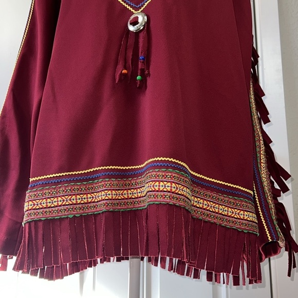 Native American Southwestern Fringe Poncho Shrug Pullover Top Embroidered - Picture 6 of 8